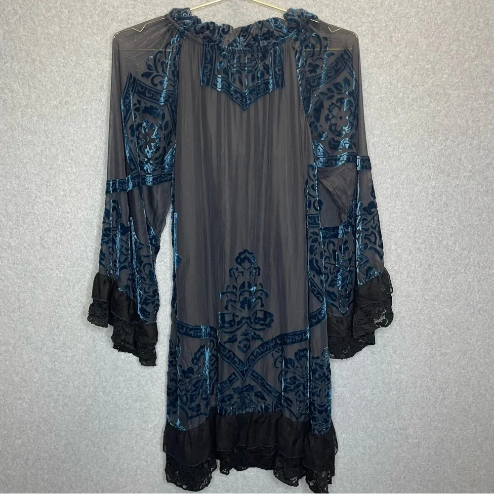 Rancho Estancia Witchy Whimsygoth Fairy Burnout Velvet Lace Hem Mini Dresss - Picture 7 of 10